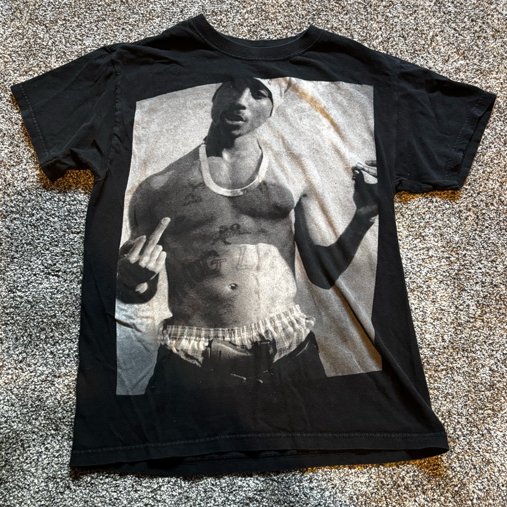 Tupac Graphic Black T-Shirt, Size Small